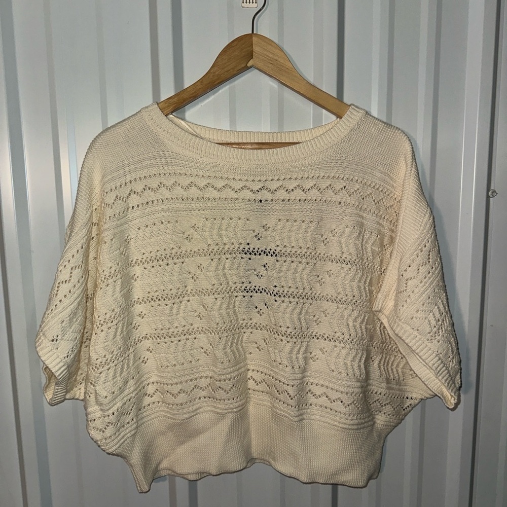Frye and Co Cream Pointelle Knit Dolman Sleeve Sweater Women Medium Casual NWT